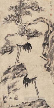 pino bada shanren y grullas tradicionales chinas Pinturas al óleo